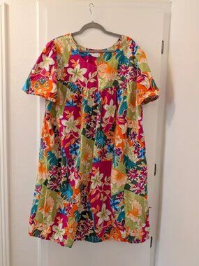 Vintage National Muumuu Tropical Floral Print Mumu Dress With Pockets Size 1X